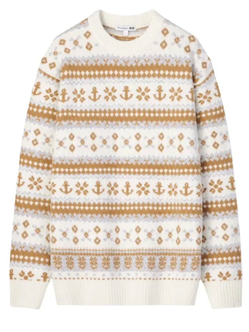 JW Anderson x Uniqlo Ivory and Brown Crewneck Sweater in Medium